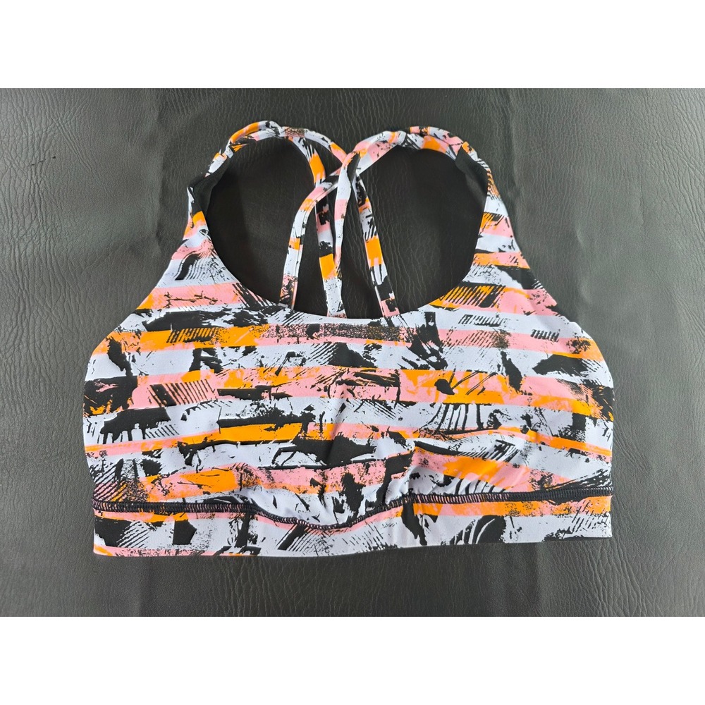 Lululemon Free To Be Wild Sports Bra Size 8 Orange Pink Abstract Strappy Back